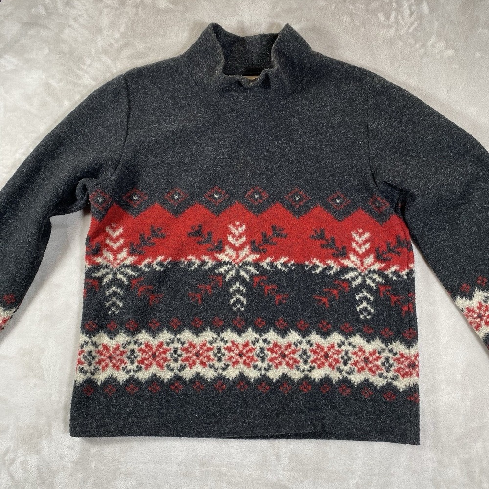 VTG Talbots Petites Womens M Sweater SNOWFLAKE Winter Gray Multicolor